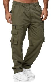 Men's Casual Multi-pocket Loose Straight Cargo Pants (Option: Army green-2XL)