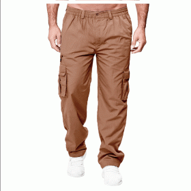 Men's Casual Multi-pocket Loose Straight Cargo Pants (Option: Dark khaki-L)