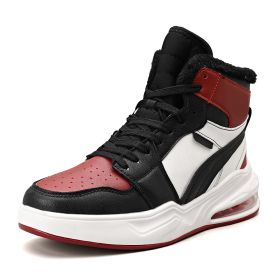 New trend fashion all cushion men's shoes high top board shoes basketball sneakers men's fashion shoes (Color: Black Red, size: 44)