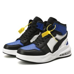 New trend fashion all cushion men's shoes high top board shoes basketball sneakers men's fashion shoes (Color: Black blue, size: 40)