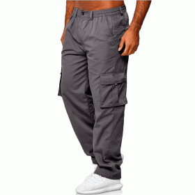 Men's Casual Multi-pocket Loose Straight Cargo Pants (Option: Dark grey-3XL)