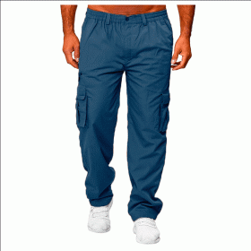 Men's Casual Multi-pocket Loose Straight Cargo Pants (Option: Denim blue-4XL)